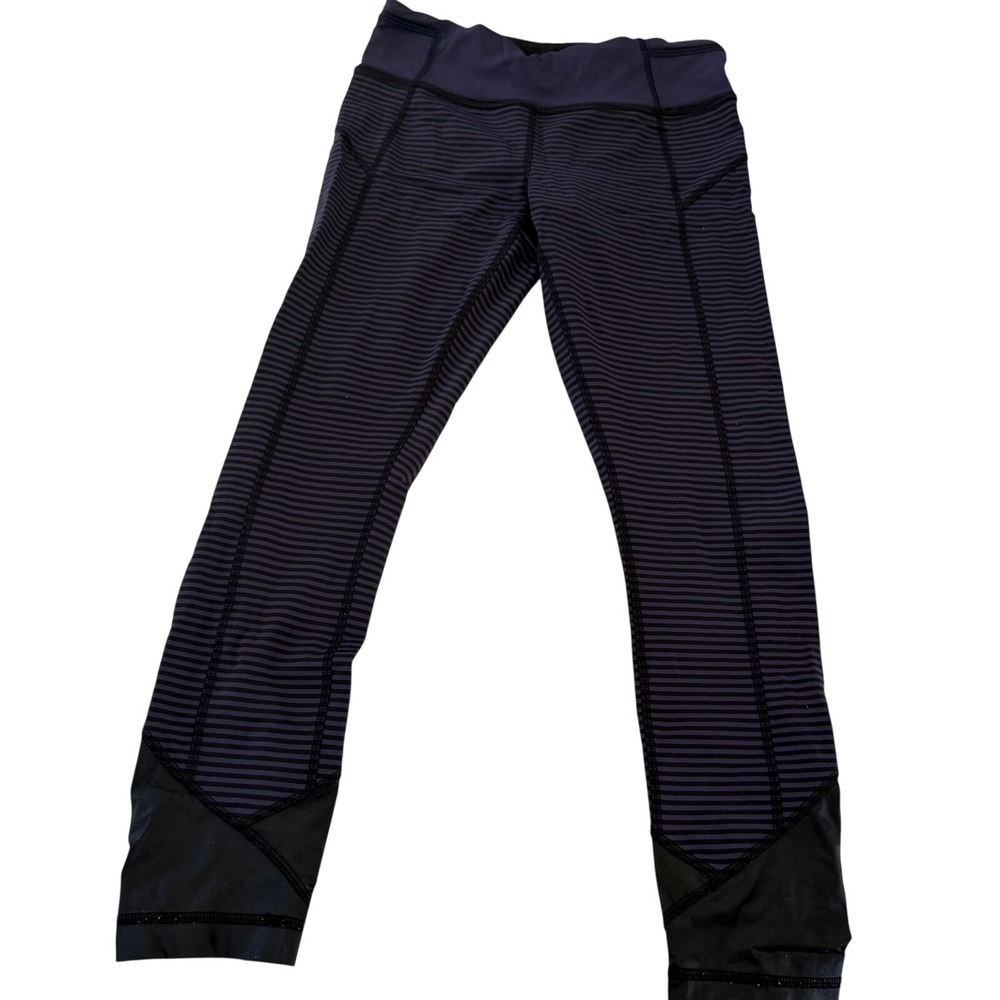 Lululemon Athletica Striped Ruched Running Leggings Navy Black Size 6 0573